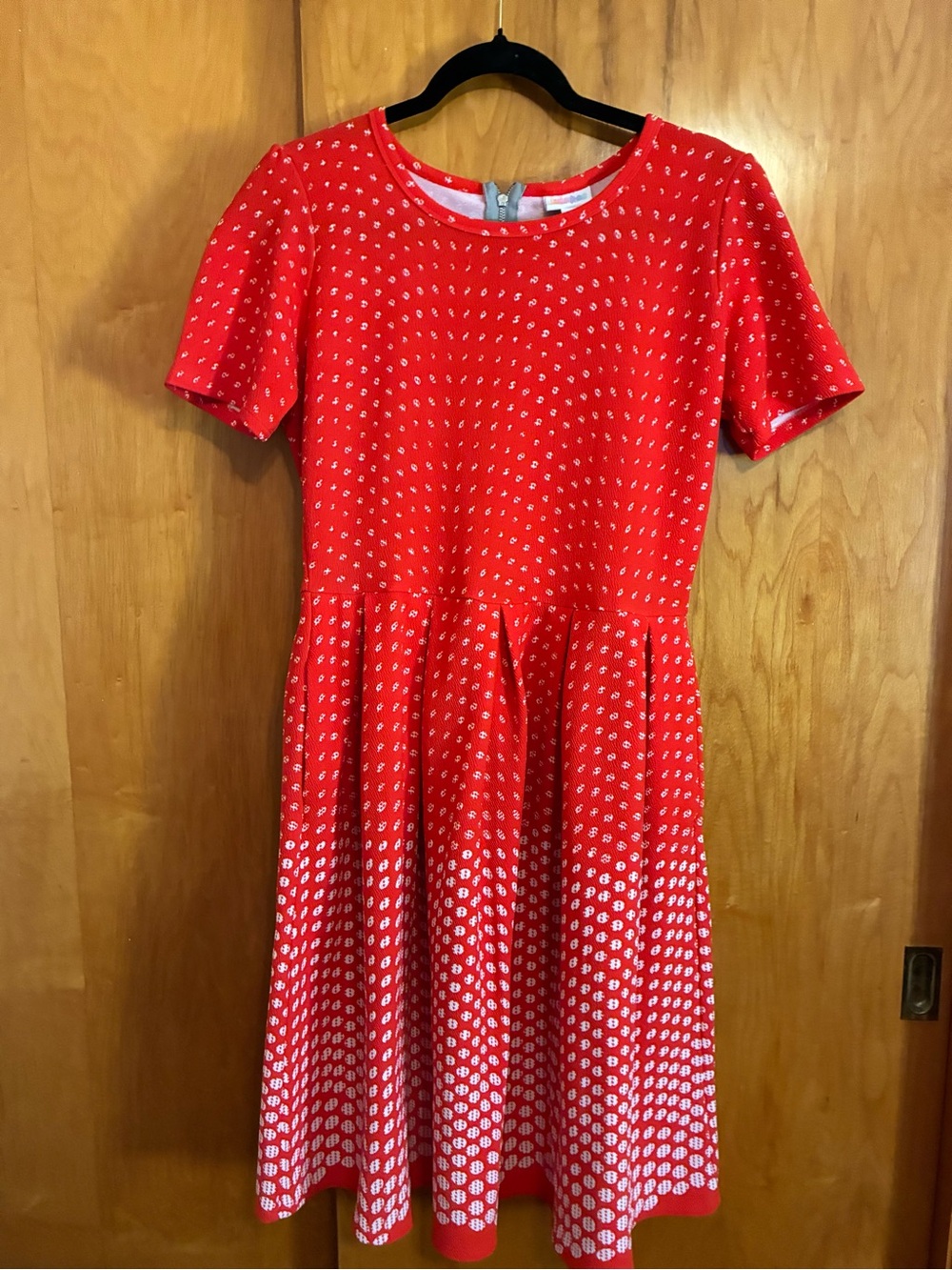 LuLaRoe Red Short-Sleeve Maxi Dress with White Dot Pattern